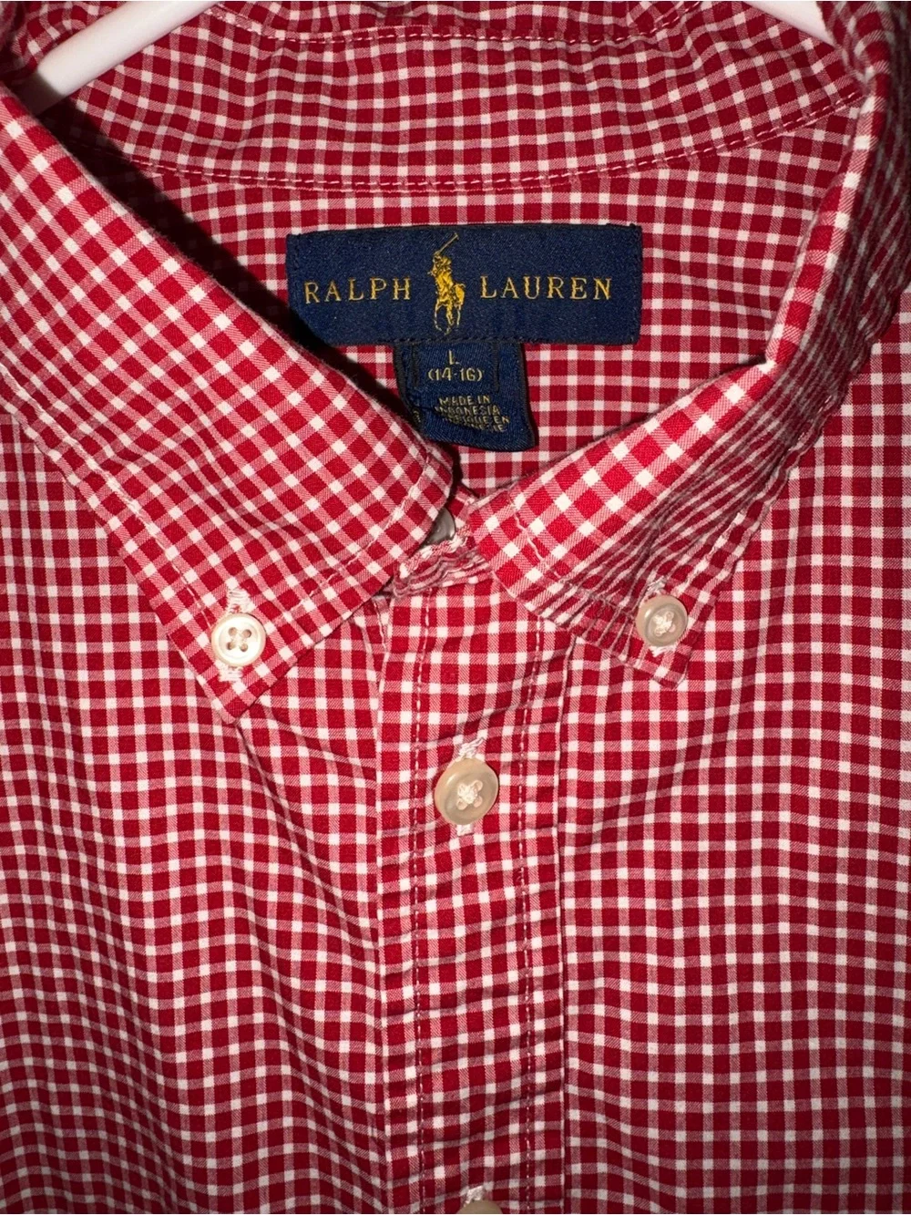 NWOT Ralph Lauren gingham check button down shirt sz L 14/16